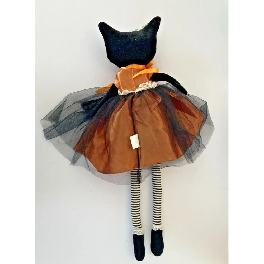 Shelf Sitter Doll BLACK CAT Masquerade Fabric Fall Halloween  Decor 24 Inches